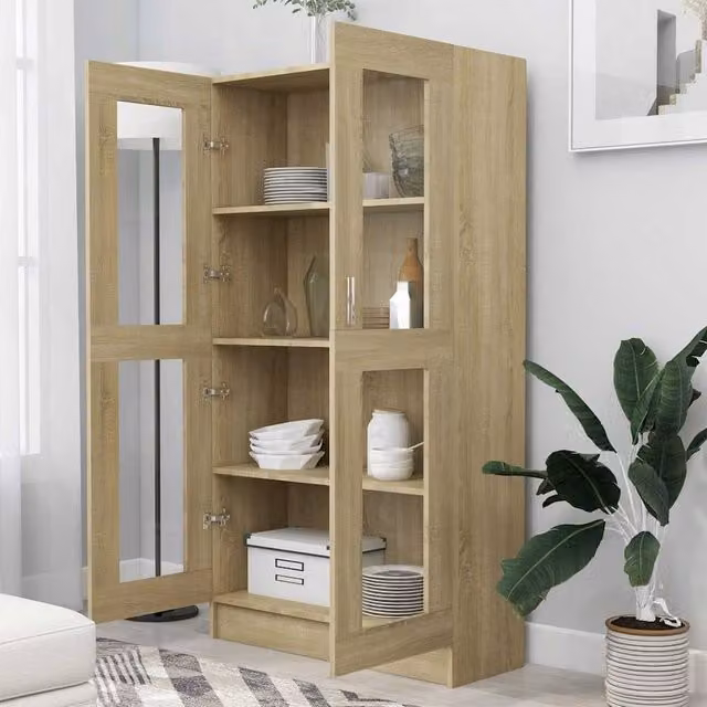 Berkfield Home Vitrine Cabinet in Sonoma Oak with Glass Doors, W/D/H: 82.5 x 30.5 x 150 cm – 1