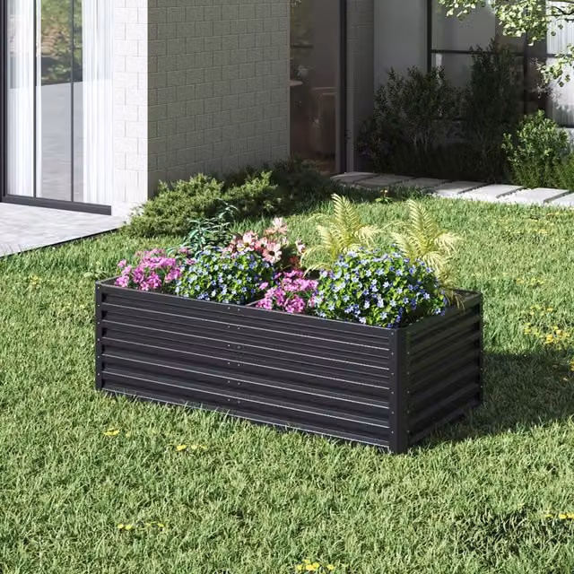 Breeins Matt Black Metal Raised Garden Bed W/D/H: 180 x 57 x 57 cm