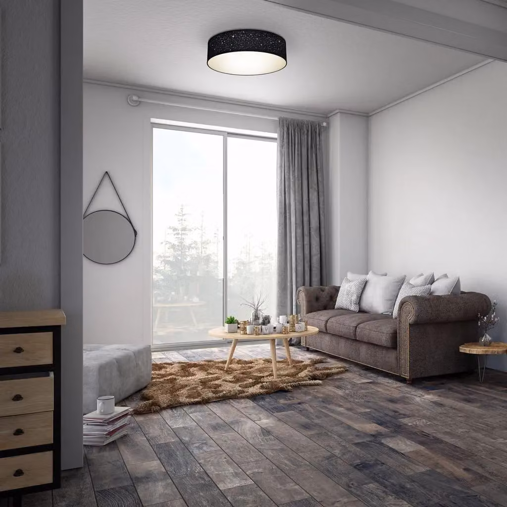 B.K.Licht Black Fabric Ceiling Light with Star Effect, 2 x E27, max. 40W, W/D/H: 38 x 38 x 10 cm – 6