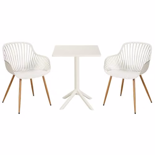 Core Products 3-Piece Bistro Garden Set with Two Sunray Armchairs and Square Plastic Table in White and Green – 1