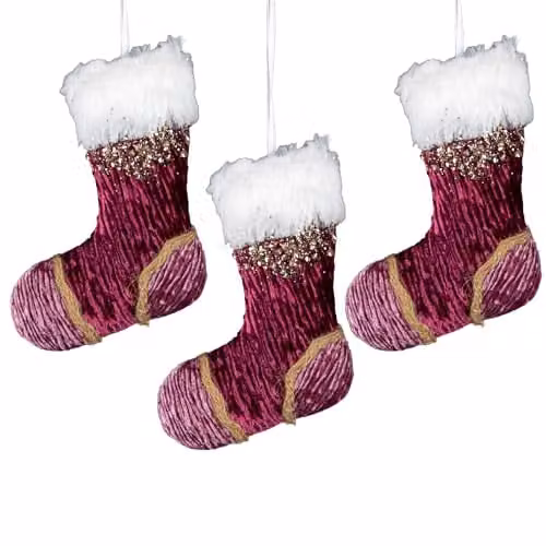 SHATCHI 3-Piece Pink and White Mini Santa Stocking Christmas Tree Hanging Decorations, 15 cm