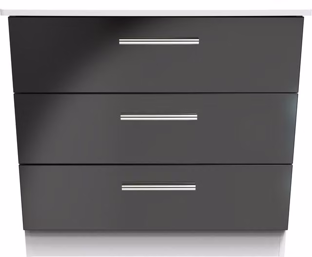 Knightsbridge Ready Assembled 3 Drawer Chest in Black Gloss and White Matt
