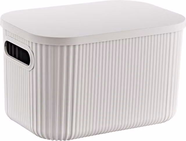 My Home Ribbed Plastic Storage Box with Lid and Handles, Grey