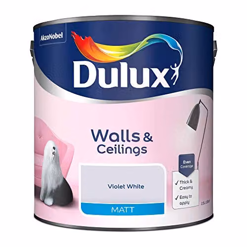 Dulux Matt Emulsion Water Based Paint for Walls and Ceilings in Purple and White, 2.5 l – 2