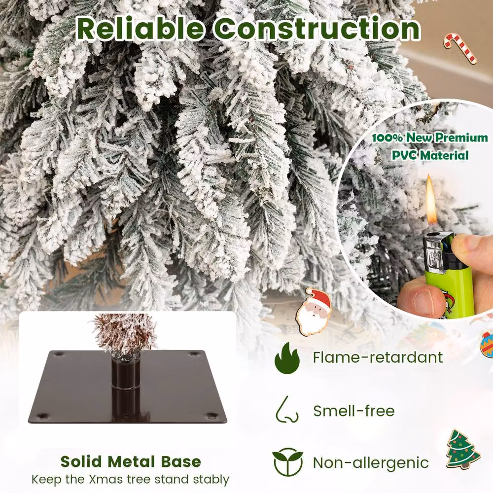 Gymax 3 Pack Pre-lit Flocked Artificial Christmas Tree Set in Green – 6