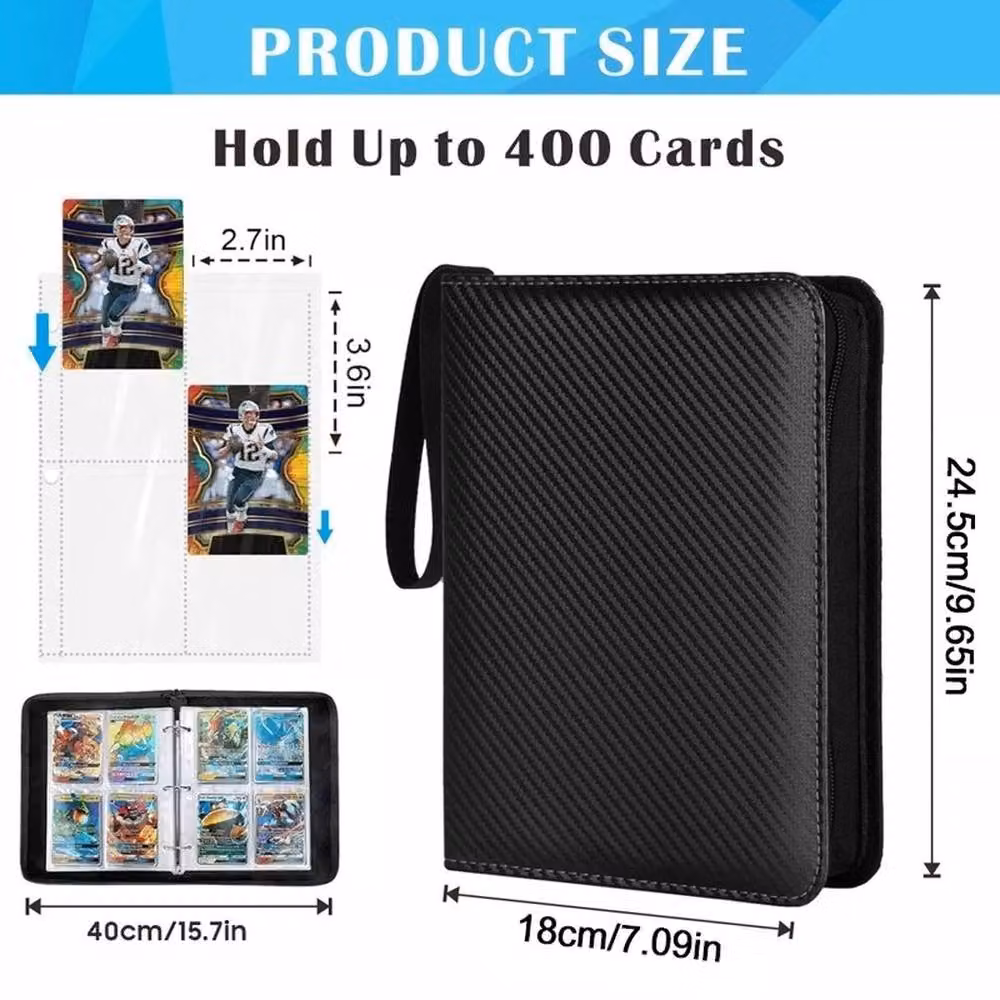 EONLION Black Trading Cards Album Folder with 400 Card Slots, W: 50.0 cm, H: 24.5 cm, D: 18.0 cm – 2