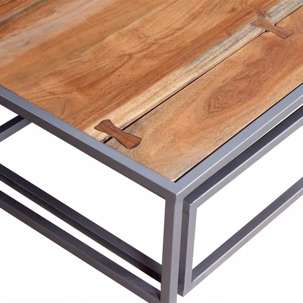 Berkfield Home Two Piece Nesting Coffee Table Set in Brown Solid Acacia Wood – 4