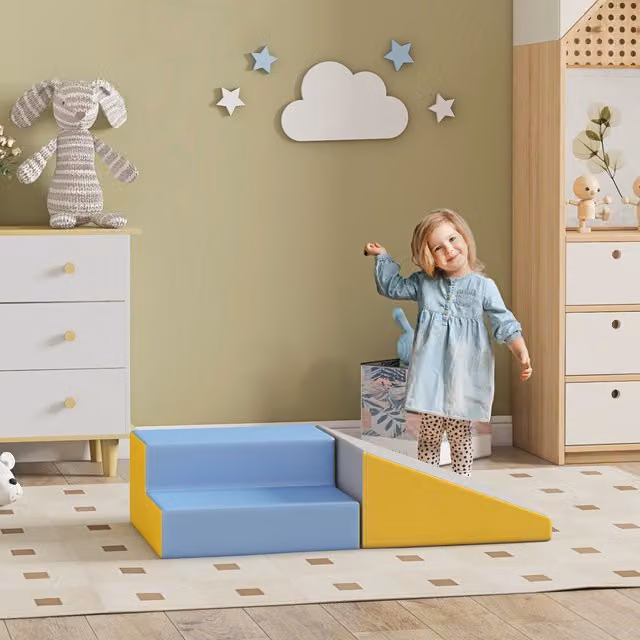 HOMCOM 2 Piece Grey Foam Soft Play Set for Toddler Climbing and Crawling