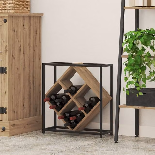 Berkfield Home Artisan Oak Wine Rack in Brown, W: 51 cm, D: 18.5 cm, H: 52.5 cm