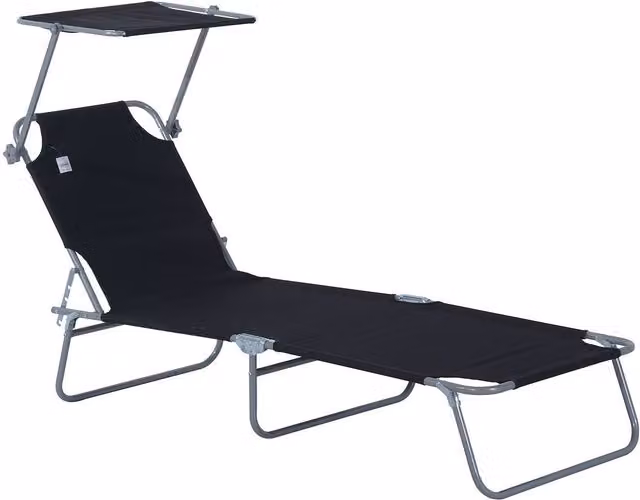 Outsunny Black Reclining Sun Lounger with Sun Canopy and Adjustable Headrest, W/D/H: 120 x 58 x 36 cm – 1