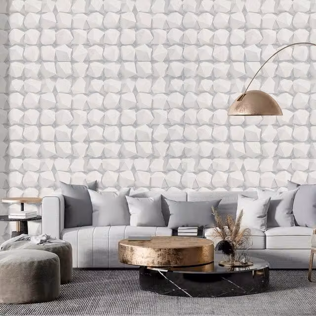 Livingandhome Stone Look 3D PVC Wall Sticker in Grey and White