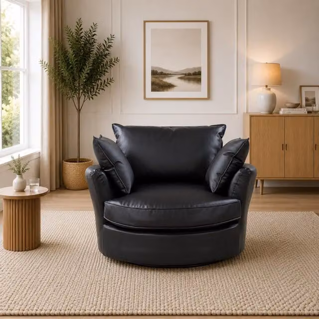 Artemis Home Fairburn Swivel Based Cuddle Chair in Black Synthetic Leather
