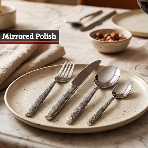 Premier Housewares Elegant 16 Piece Marble Pattern Stainless Steel Cutlery Set in White and Silver – 4