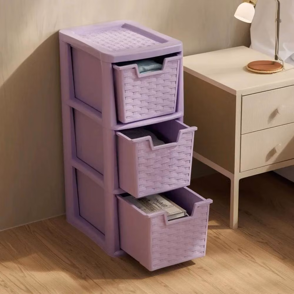 SPETLEK Medium Purple Rattan Style 3 Tier Plastic Drawer Organiser – 2
