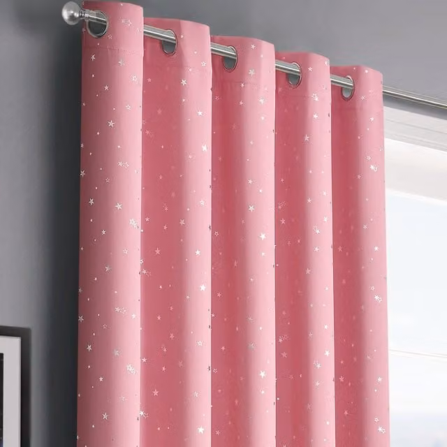 Velosso Stars Thermal Blackout Eyelet Curtains in Pink, Width: 117 cm, Drop: 183 cm