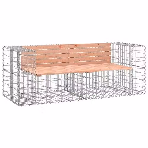 vidaXL Gabion Design Garden Bench in Brown Solid Douglas Wood, W/D/H: 184 x 71 x 65.5 cm