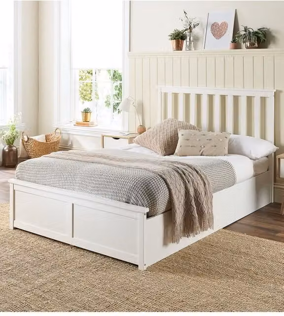 Aspire White Lacquered Solid Wood Ottoman Storage Bed with Lift Up Base, W/D/H: 180 x 200 cm – 1