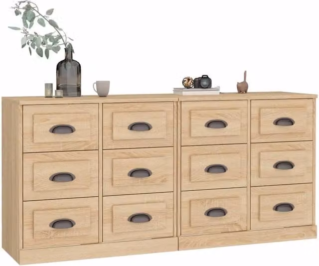 Berkfield Home Set of 2 Sonoma Oak Sideboards in Brown, W/D/H: 67.5 x 35.5 x 35.5 cm