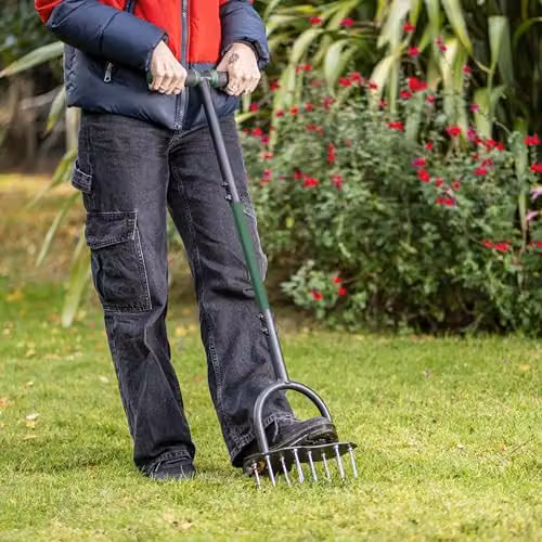 Garden Gear Heavy Duty Steel Lawn Aerator with Ergonomic Soft Grip T-Handle in Green and Black – 2