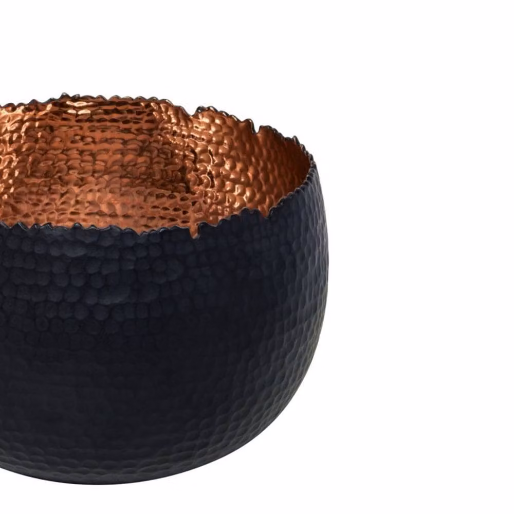 Lemon Pavilion Hammered Metal Bowl Planter, Black, W: 19 cm, D: 19 cm, H: 14 cm – 2