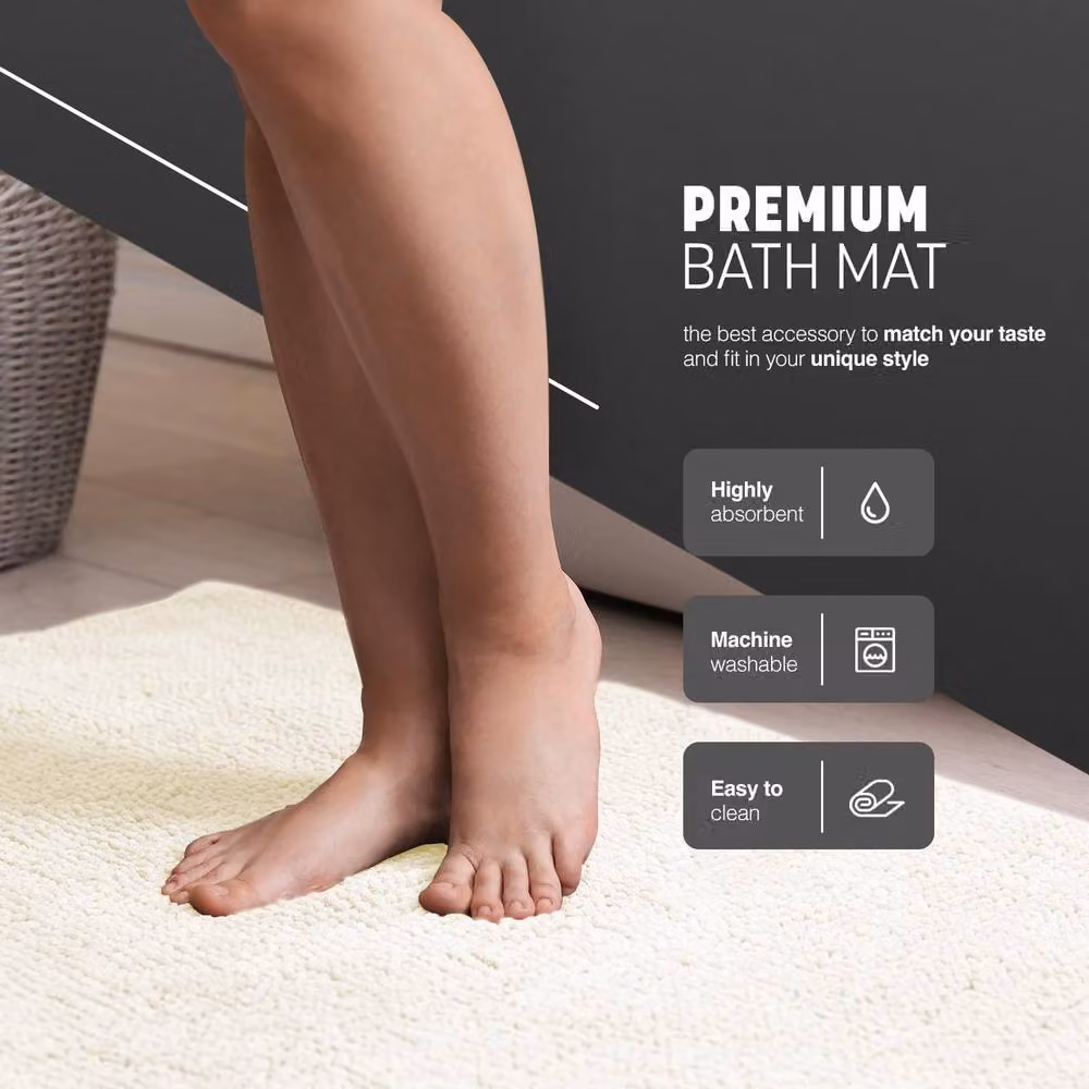 Keplin Non-Slip Microfibre and Chenille Bath and Toilet Mat in Beige, W: 50 cm x 80 cm – 4