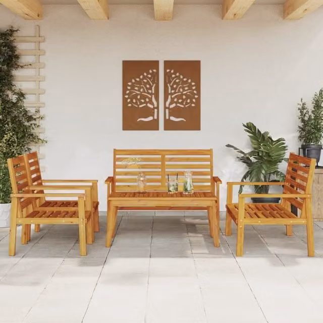Berkfield Home 5 Piece Garden Lounge Set in Brown Solid Acacia Wood – 1
