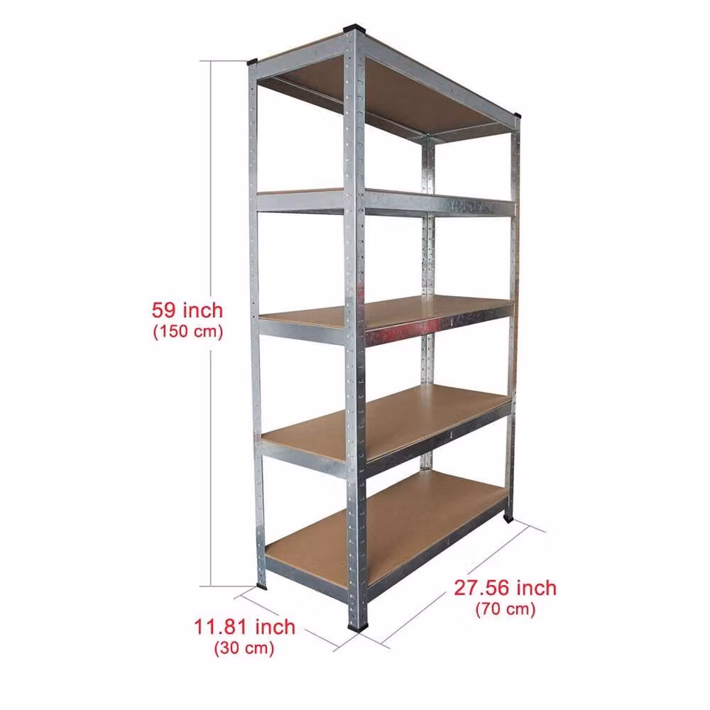 FLAVORA Silver 5 Tier Industrial Warehouse Racking Shelf with Adjustable MDF Shelves, H 150 x W 50 x D 50 cm – 2