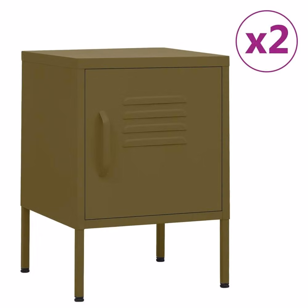 Berkfield Home Set of 2 Metal Nightstands in Olive Green, W/D/H: 35 x 35 x 51 cm – 2