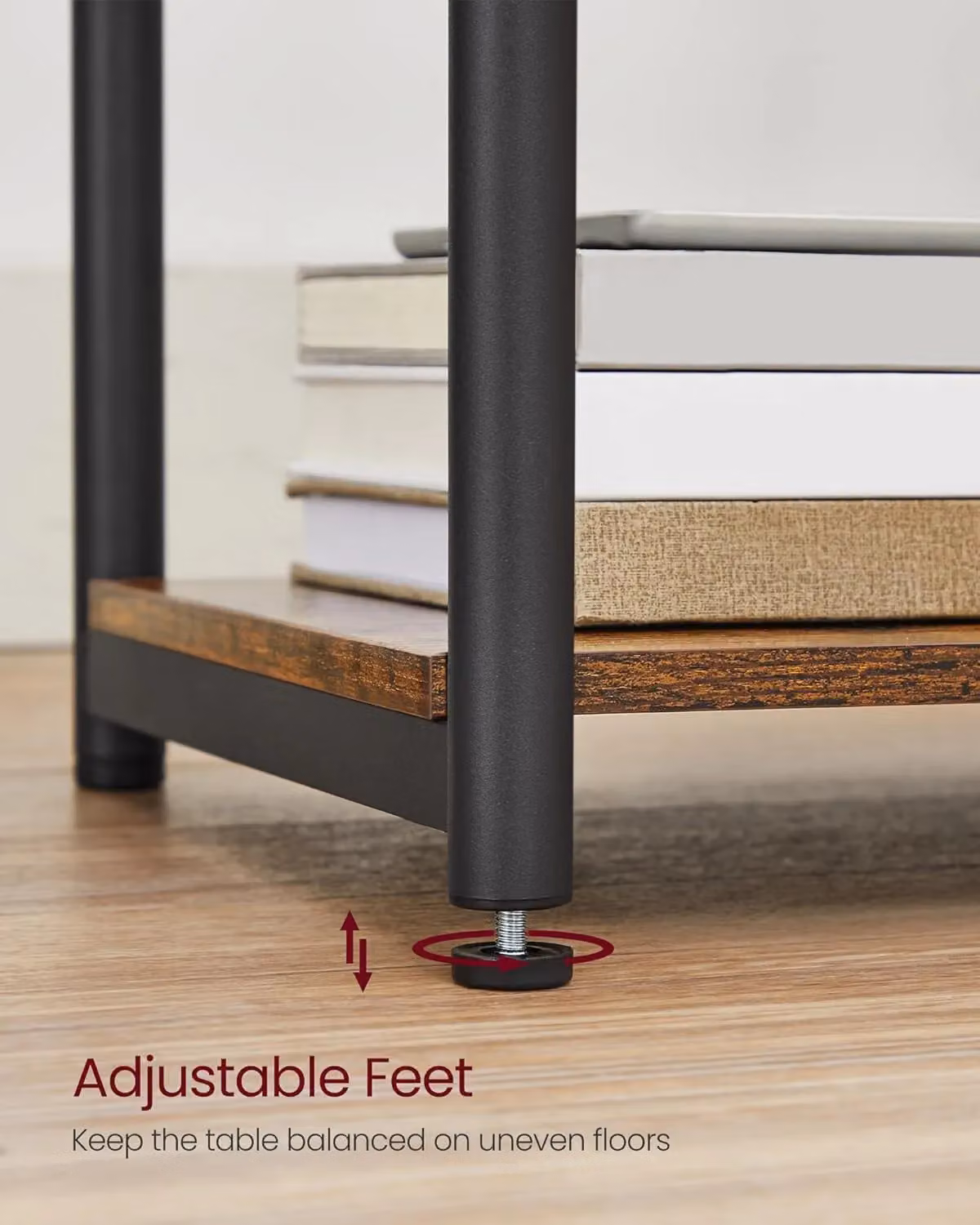 VASAGLE Slim Brown Side Table with 2 AC and USB Charging Outlets – 8