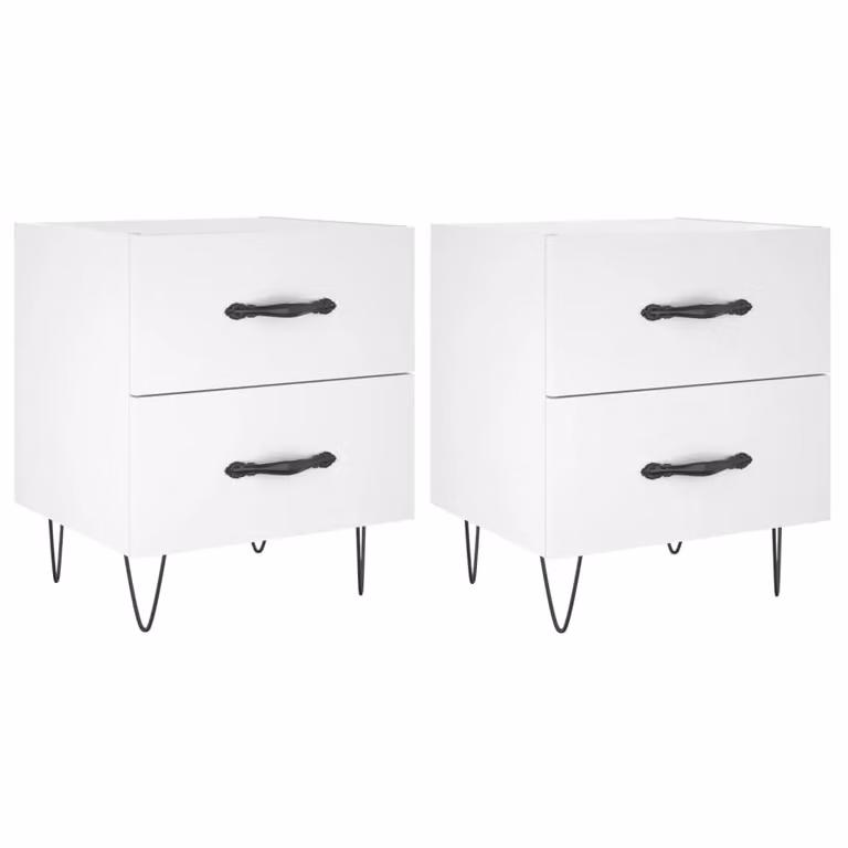 Berkfield Home Set of 2 White Modern Bedside Cabinets, W/D/H: 40 x 35 x 47.5 cm