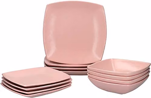 Creative Tops 12 Piece Ceramic Dinner Service Set in Pink and Black