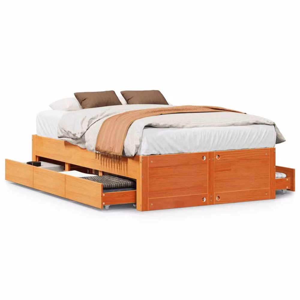 Berkfield Home Solid Pine Double Bed Frame with Drawers, Wax Brown, W/D/H: 140 x 190 x 41 cm – 3