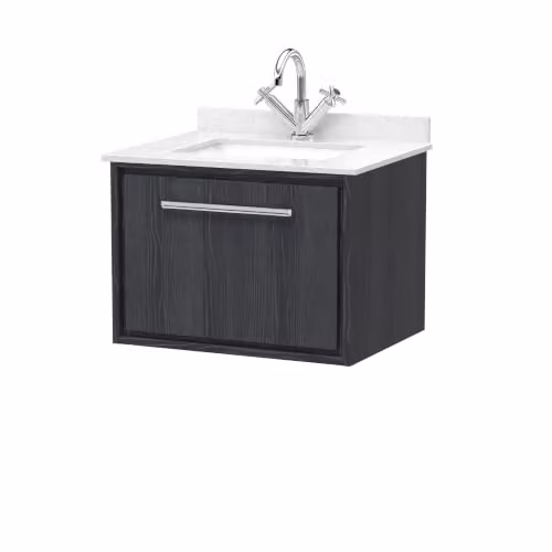 Balterley Wall Mounted Single Drawer Bathroom Vanity Unit with Marble Top Sink in Matt Graphite Grey W/D/H: 60 x 38.5 x 50.9 cm – 2