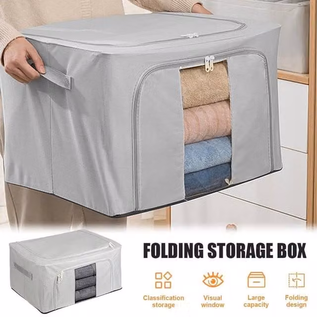 SPETLEK Grey Fabric Folding and Stackable Storage Boxes, 2 Pack, Large