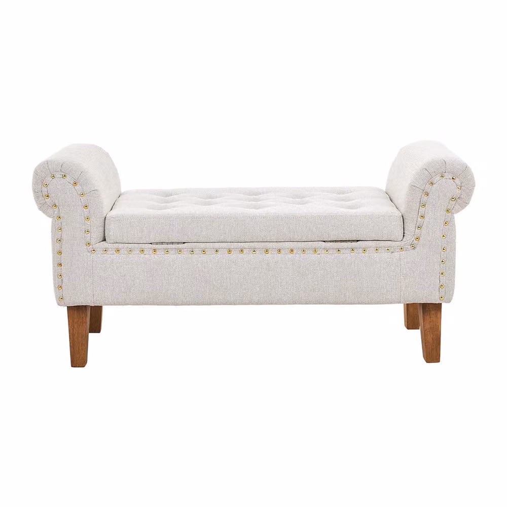 Living and Home Beige Linen Upholstered Storage Bench – 3