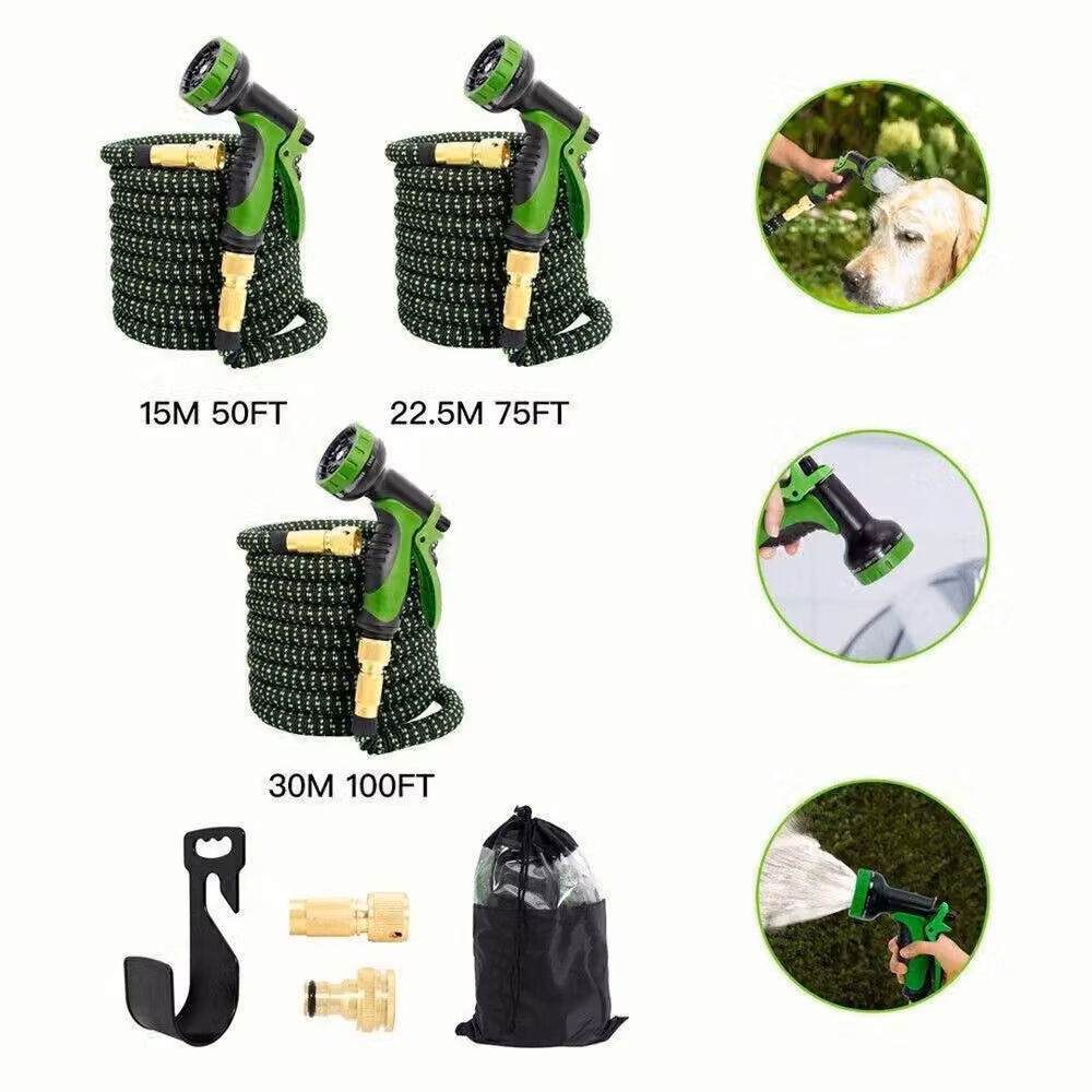 NESTLUNE Heavy Duty Expandable Rubber Garden Hose with Flow Control in Green and Black, 1.25kg – 2