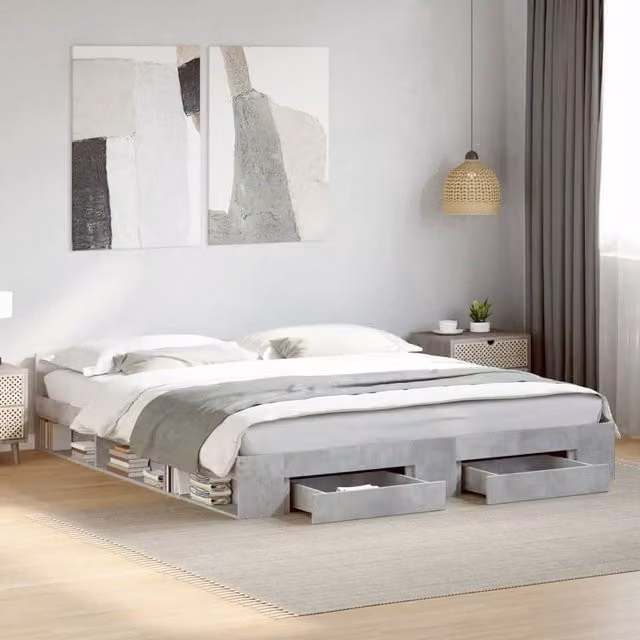 Berkfield Home Super King Bed Frame with Drawers in Concrete Grey, W/D/H: 180 x 200 cm – 1
