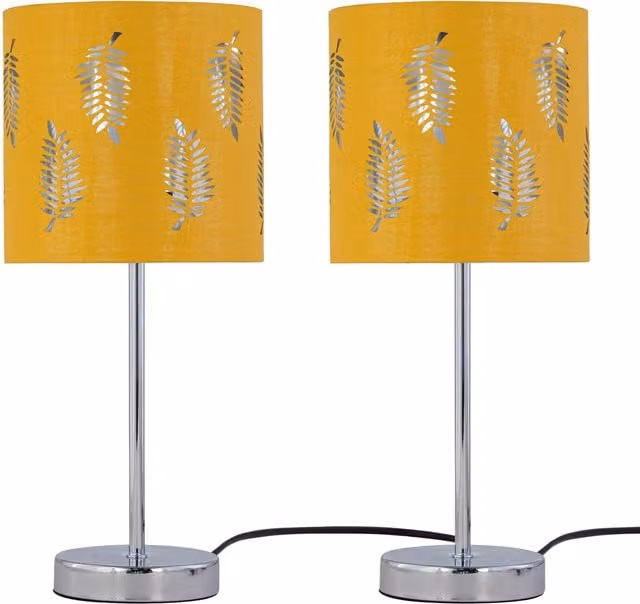 First Choice Lighting Set of 2 Chrome Touch Table Lamps with Yellow Fabric Shades – 1
