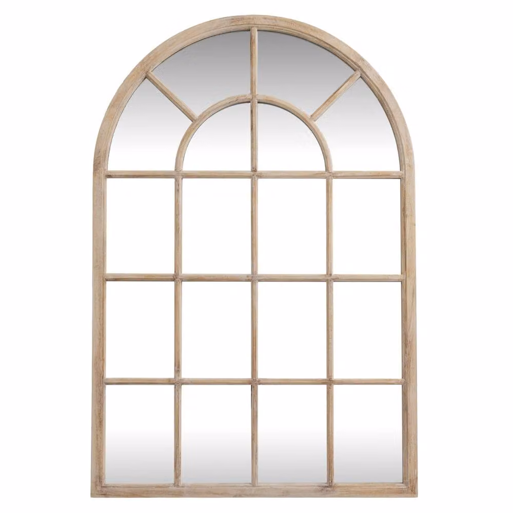 Wyld Haus Large Natural Arched Industrial Wooden Windowpane Wall Mirror in Brown – 2
