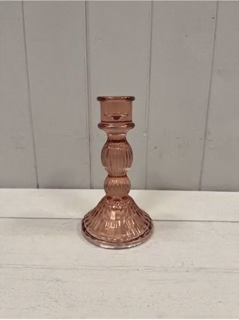 KDMD Medium Rose Decorative Pink Glass Taper Candle Holder