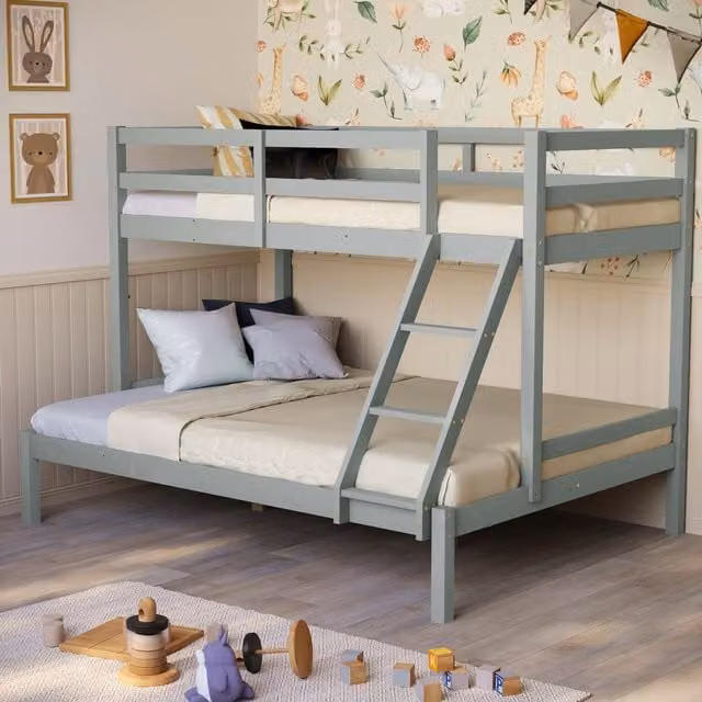 Vida Designs Sydney Triple Sleeper Bunk Bed in Grey Solid Pine Wood