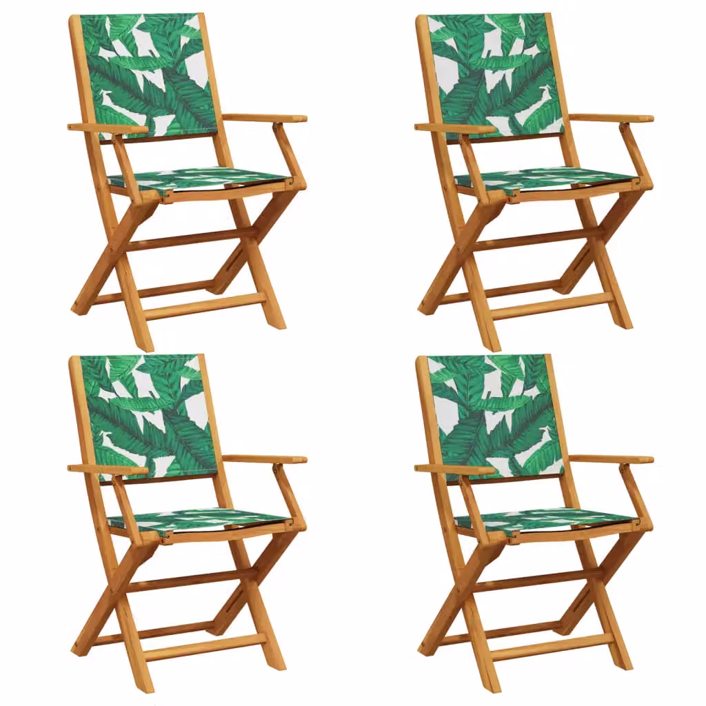 Berkfield Home Set of 4 Folding Garden Chairs in Green Fabric and Acacia Wood – 2