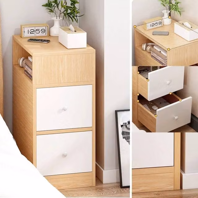 EONLION 2 Drawer Bedroom Bedside Cabinet in Brown and Multicolour, Width: 100 cm – 1