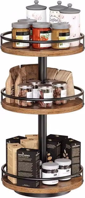 Nordara Rotation Kitchen Spice Rack Organiser in Brown, W: 50 cm, H: 70 cm