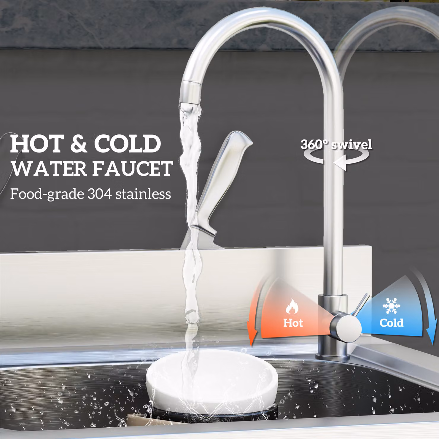 HOMCOM Outdoor Utility Sink, Free Standing Single Bowl Kitchen Sink with Cold and Hot Water Pipe and Storage Shelf in Silver Tone – 5