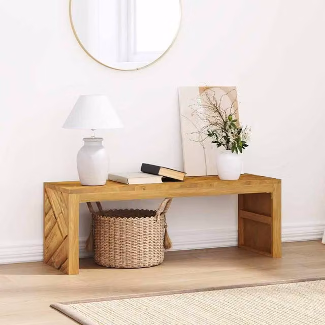 Berkfield Home Beautiful Coffee Table in Brown Solid Teak Wood, W: 110 cm, D: 35 cm, H: 38 cm – 1