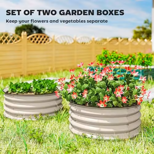 Outsunny Set of 2 Galvanised Steel Raised Garden Beds in White, W/D/H: 60 x 60 x 30 cm – 3