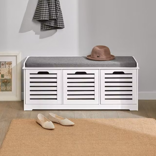 SoBuy Modern Storage Bench with Fabric Drawers in White