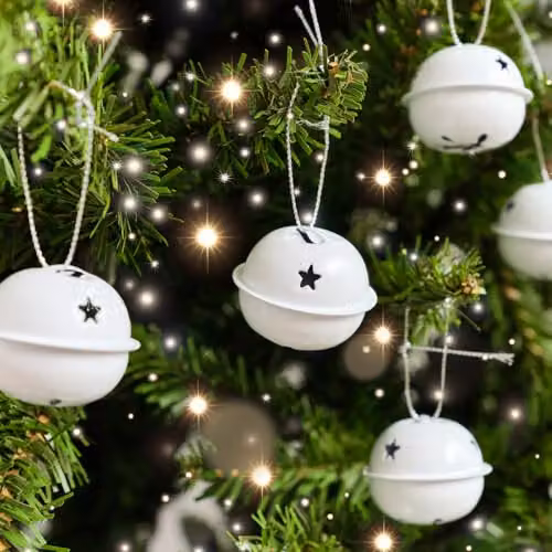 Melody Maison Set of 8 White and Silver Metal Hanging Bell Christmas Decorations, 4 cm – 2