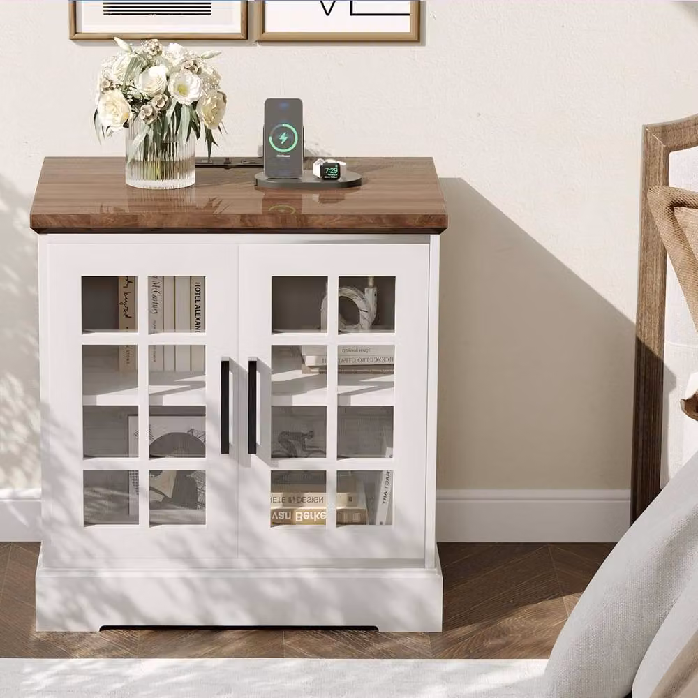 London Boutique White Wood Kitchen Sideboard Storage Cabinet with Charging Station – 2